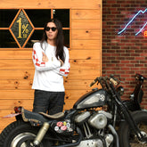 May club -【May club】KUSTOM KULTURE L/S TEE - TIKI CHECK SLEEVE(WHITE)